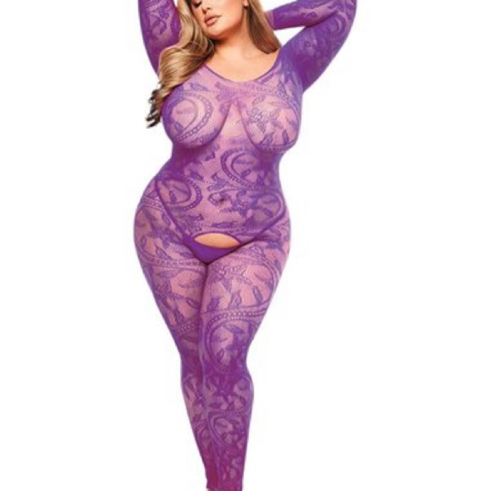 Baci longsleeve body stocking lingerie lace jumpsuit, plus queen size - Picture 4 of 14